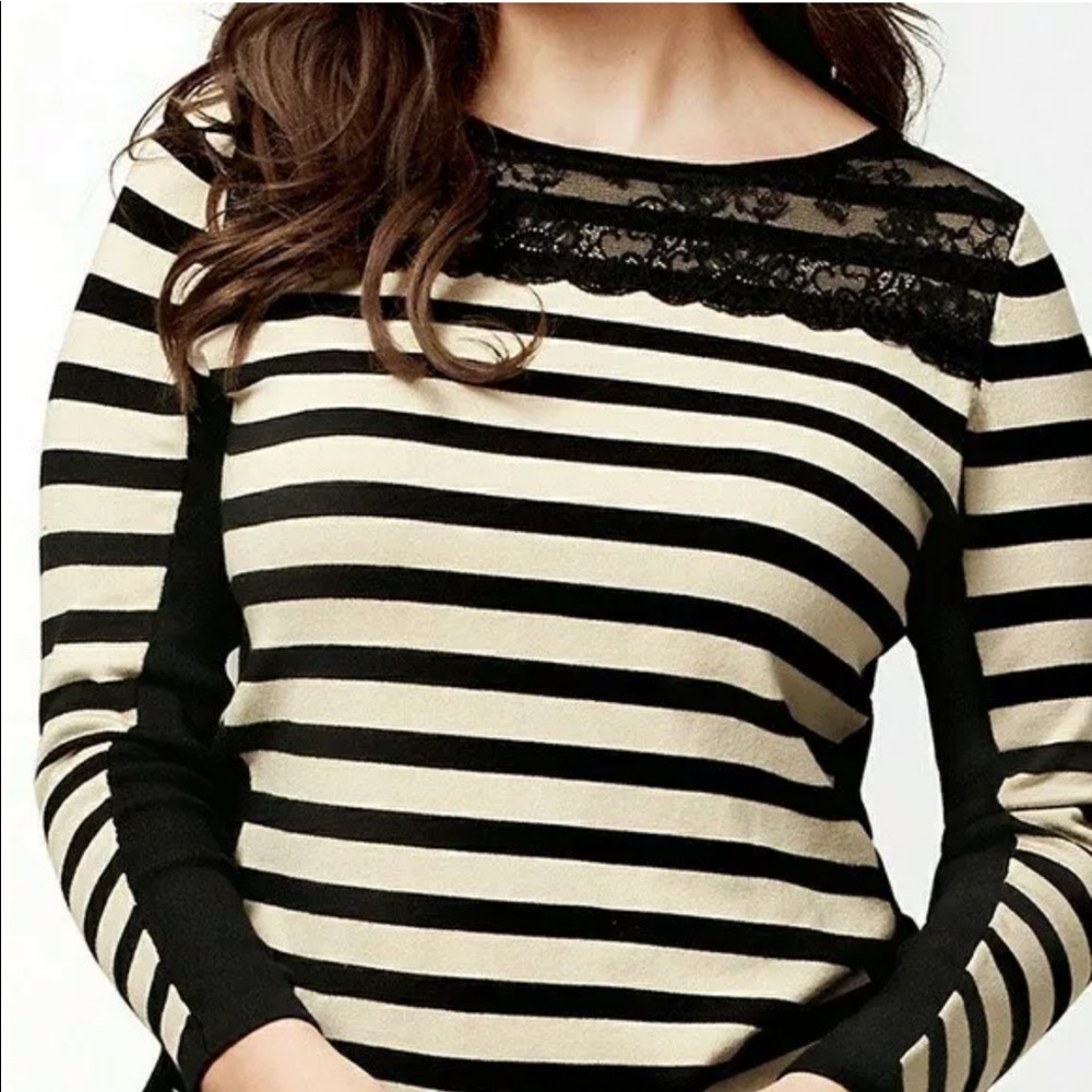 Lane Bryant Size 22/24 Black & Tan Striped Sweater
